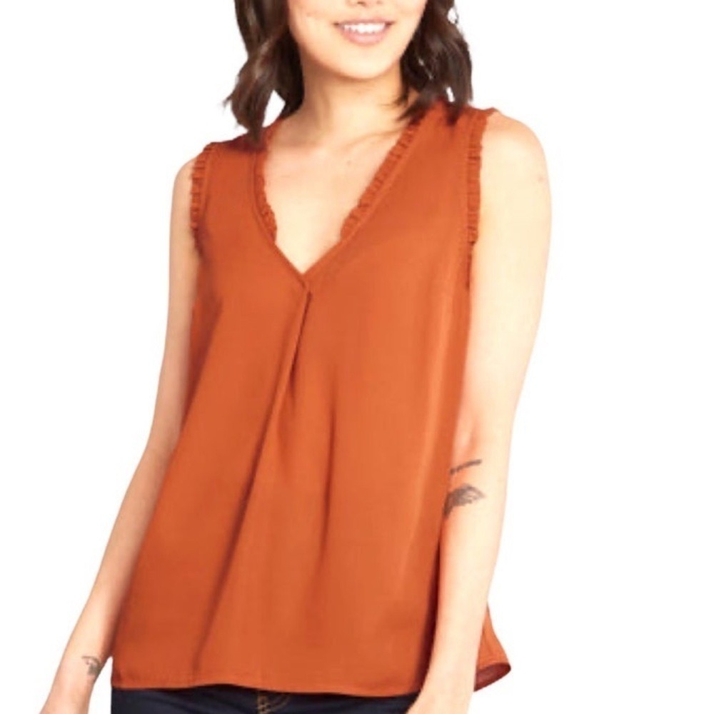 Modcloth Rust Orange‎ Sheer Sleeveless Top with Ruffle Accents Sz 3X